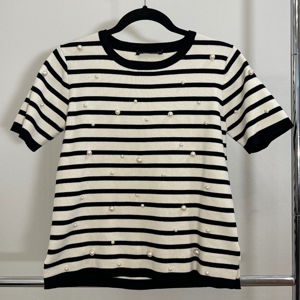 Zara Striped Knit Top with Pearls